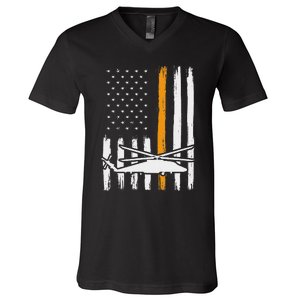 Thin Orange Line Search And Rescue Retired Coast Guard V-Neck T-Shirt