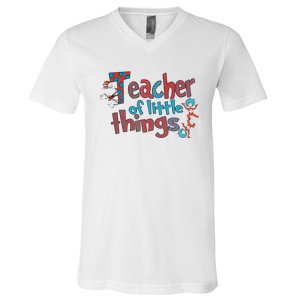 Teacher Of Little Things Reading Lover National Read Across America V-Neck T-Shirt