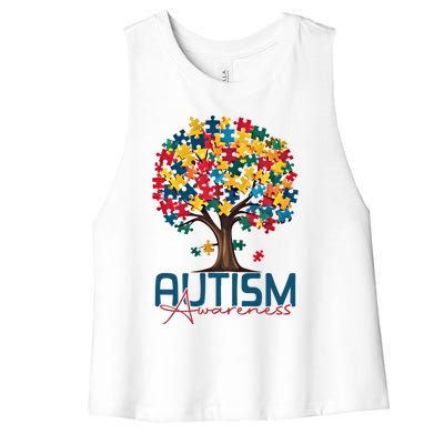 Tree Of Life Autism Awareness Month Funny Asd Supporter Gift Women's Racerback Cropped Tank