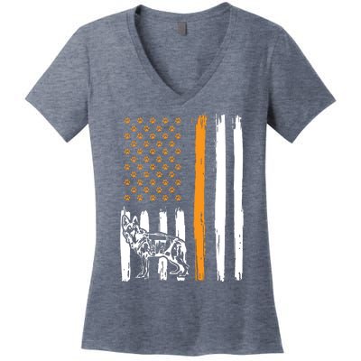 Thin Orange Line Dog Handler SAR K9 Search And Rescue Women's V-Neck T-Shirt