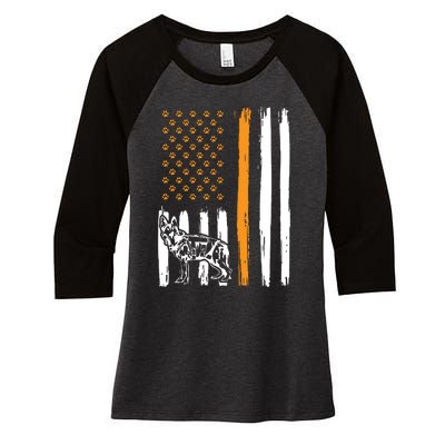 Thin Orange Line Dog Handler SAR K9 Search And Rescue Women's Tri-Blend 3/4-Sleeve Raglan Shirt