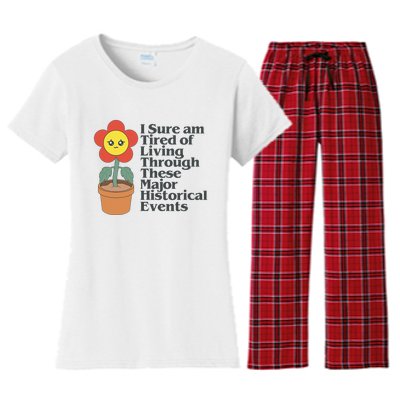 Tired Of Living Through These Major Historical Events Funny Women's Flannel Pajama Set