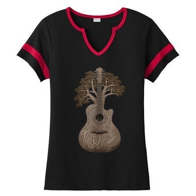 Tree Of Life Acoustic Guitar Ladies Halftime Notch Neck Tee