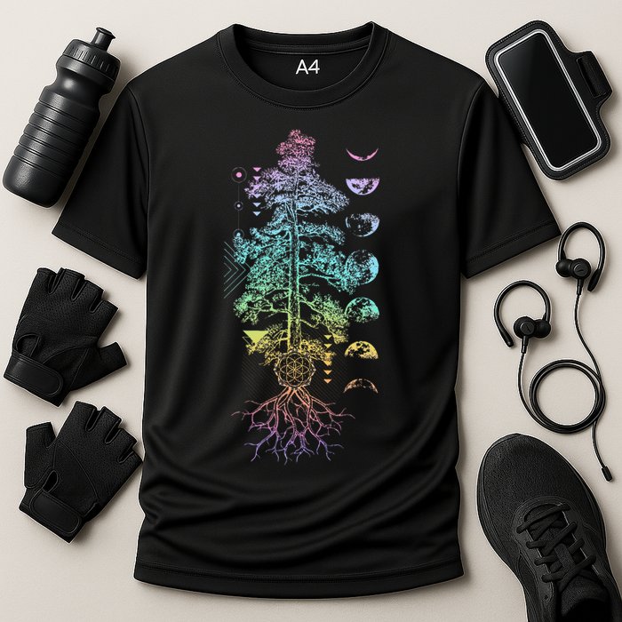 Tree Of Life Phases Of The Moon Yoga Chakra Gift Cooling Performance Crew T-Shirt