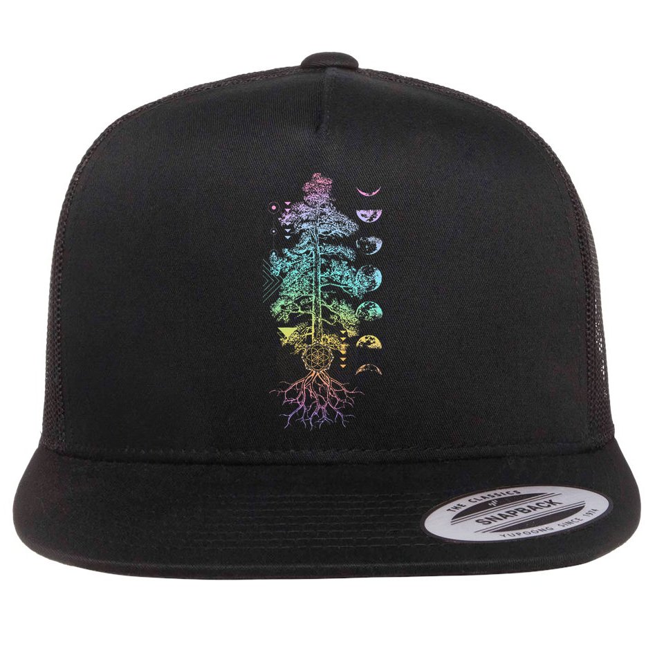 Tree Of Life Phases Of The Moon Yoga Chakra Gift Flat Bill Trucker Hat
