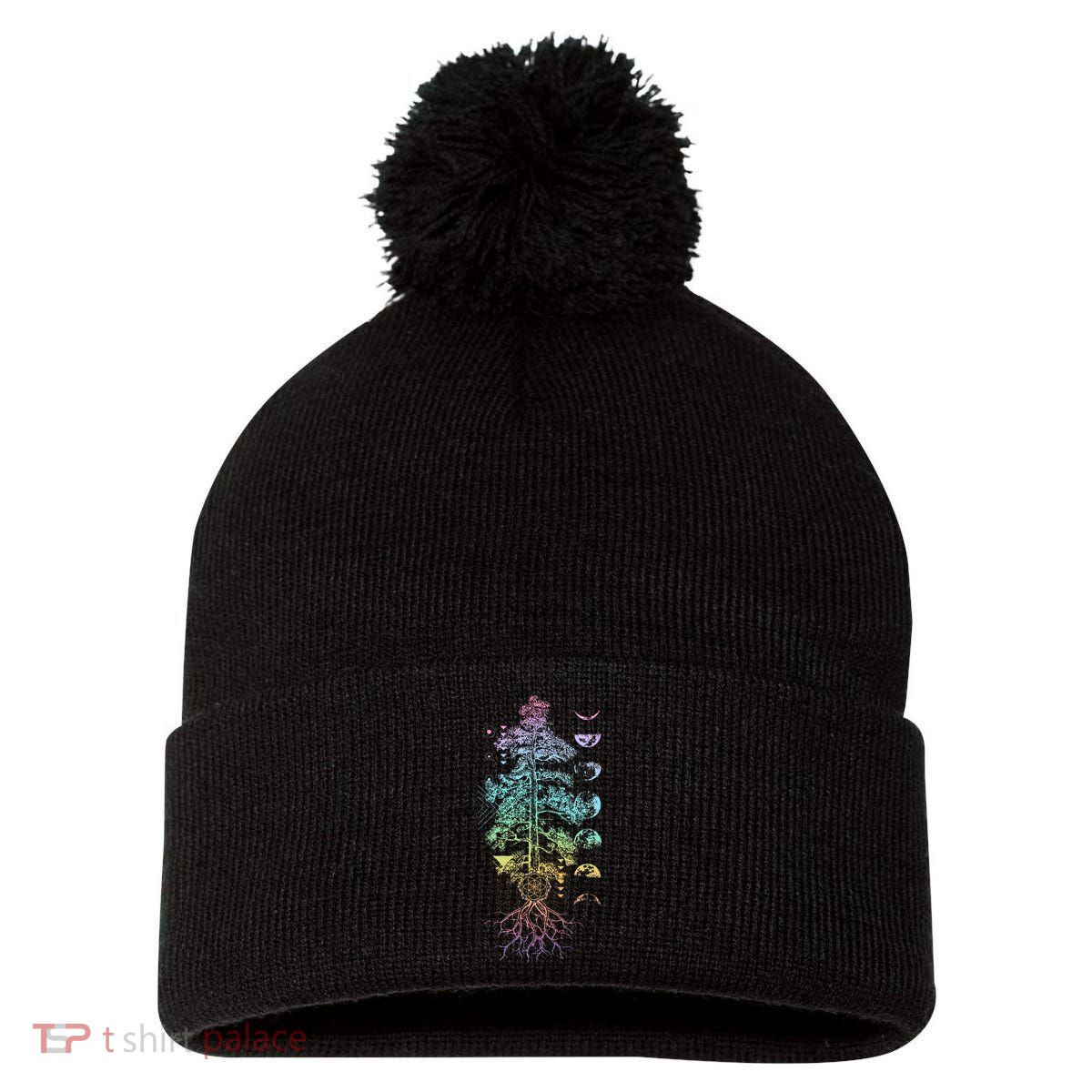 Tree Of Life Phases Of The Moon Yoga Chakra Gift Pom Pom 12in Knit Beanie