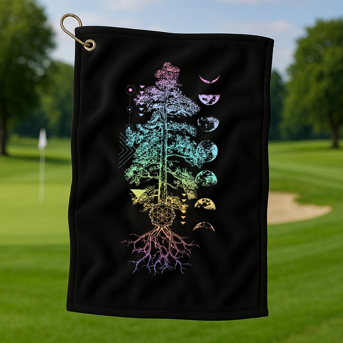 Tree Of Life Phases Of The Moon Yoga Chakra Gift Golf Towel