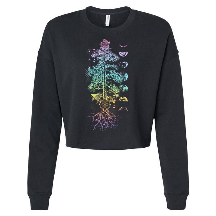 Tree Of Life Phases Of The Moon Yoga Chakra Gift Cropped Pullover Crew