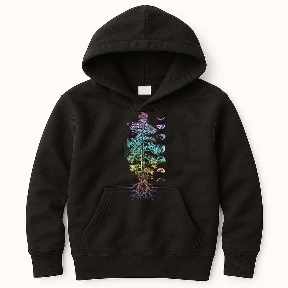 Tree Of Life Phases Of The Moon Yoga Chakra Gift Kids Hoodie