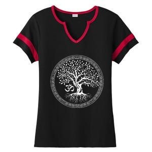 Tree Of Life With Om Symbol Yoga Zen Meditation Spiritual Ladies Halftime Notch Neck Tee