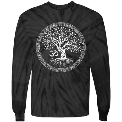 Tree Of Life With Om Symbol Yoga Zen Meditation Spiritual Tie-Dye Long Sleeve Shirt