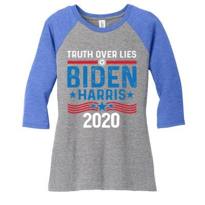 Truth Over Lies Joe Biden Vice President Harris Meaningful Gift Women's Tri-Blend 3/4-Sleeve Raglan Shirt