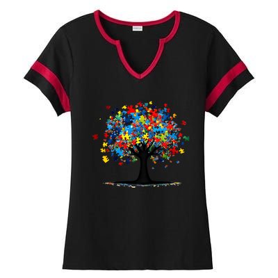 Tree Of Life Autism Awareness Day Autistic Gift Ladies Halftime Notch Neck Tee