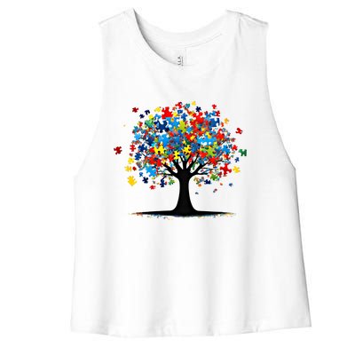 Tree Of Life Autism Awareness Day Autistic Gift Women's Racerback Cropped Tank