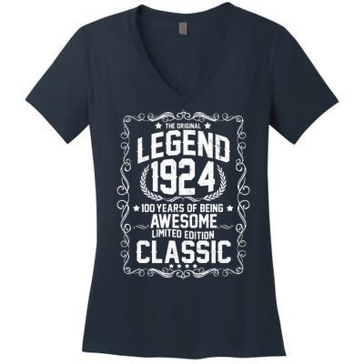 The Original Legend 1924 100th Birthday Women's V-Neck T-Shirt