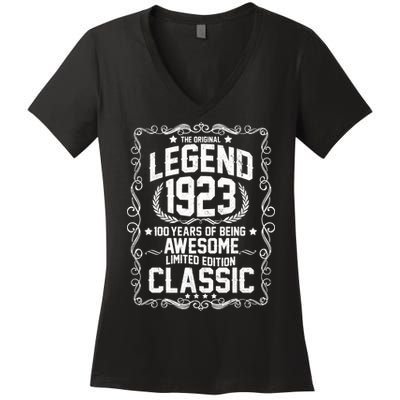 The Original Legend 1923 100th Birthday Women's V-Neck T-Shirt