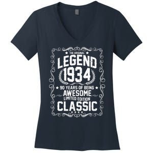 The Original Legend 1934 90th Birthday Women's V-Neck T-Shirt