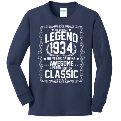 The Original Legend 1934 90th Birthday Kids Long Sleeve Shirt