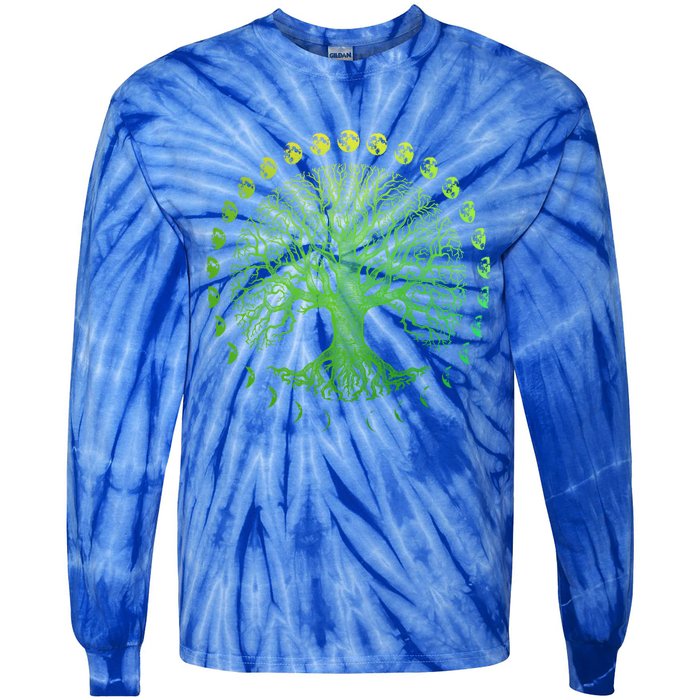 Tree Of Life Phases Of The Moon Gift Funny Gift Earth Day Gift Tie-Dye Long Sleeve Shirt