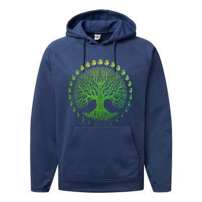 Tree Of Life Phases Of The Moon Gift Funny Gift Earth Day Gift Performance Fleece Hoodie