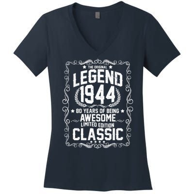 The Original Legend 1944 80th Birthday Women's V-Neck T-Shirt