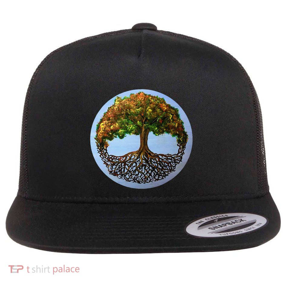 Tree Of Life Painting Flat Bill Trucker Hat