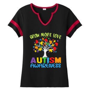 Tree Of Love Puzzle Pieces Cute Autism Awareness Ladies Halftime Notch Neck Tee