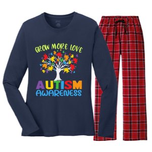 Tree Of Love Puzzle Pieces Cute Autism Awareness Women's Long Sleeve Flannel Pajama Set 