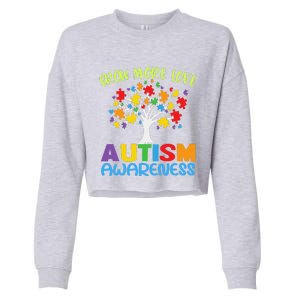 Tree Of Love Puzzle Pieces Cute Autism Awareness Cropped Pullover Crew