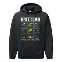 Types of Lizards Lizard Reptiles Performance Fleece Hoodie