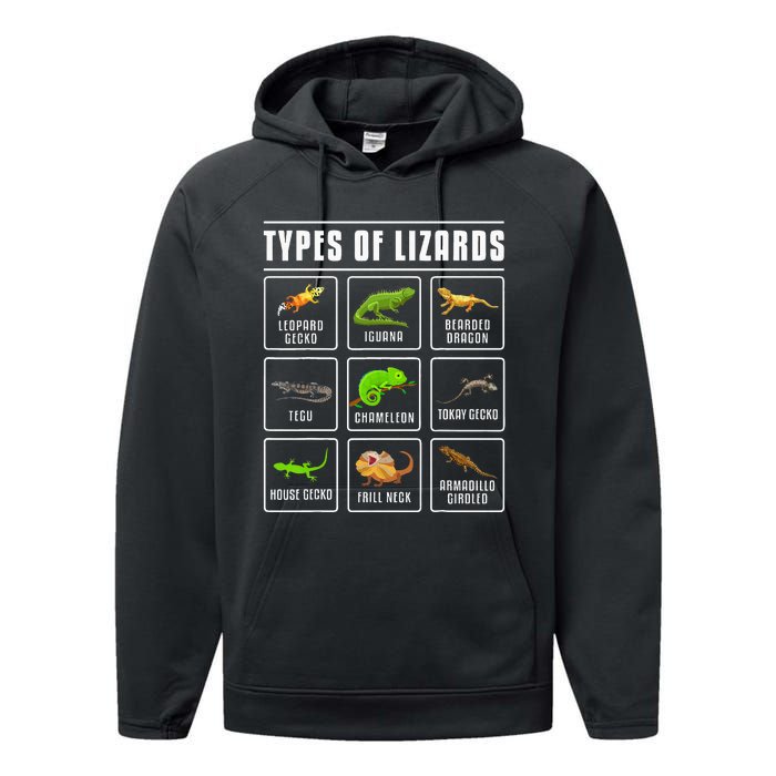 Types of Lizards Lizard Reptiles Performance Fleece Hoodie