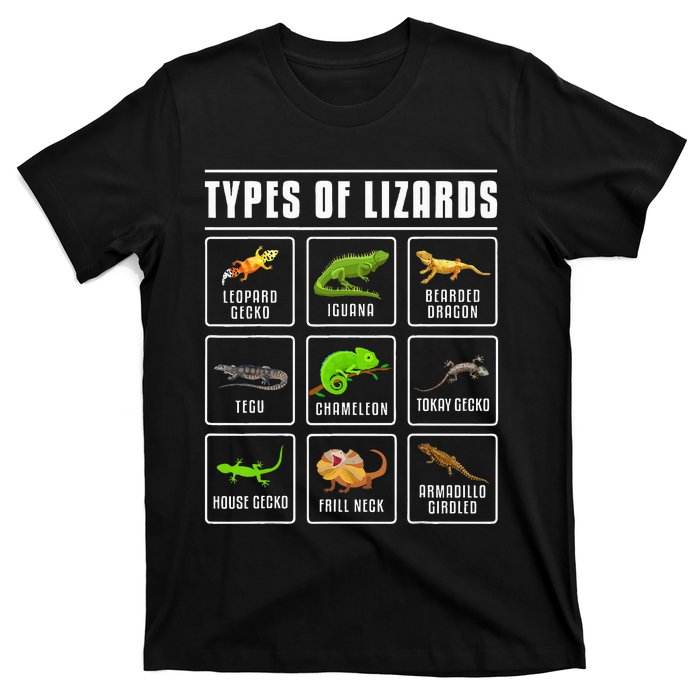 Types of Lizards Lizard Reptiles T-Shirt