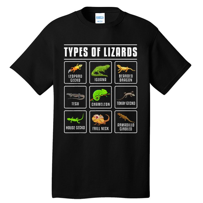 Types of Lizards Lizard Reptiles Tall T-Shirt