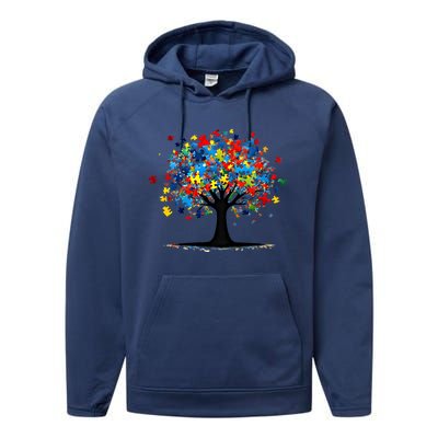 Tree Of Life Autism Awareness Day Autistic Gift Performance Fleece Hoodie