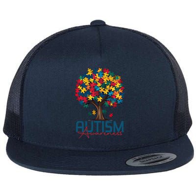 Tree Of Life Autism Awareness Month Funny Asd Supporter Gift Flat Bill Trucker Hat