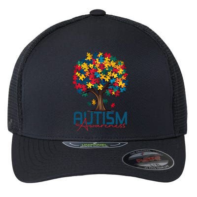 Tree Of Life Autism Awareness Month Funny Asd Supporter Gift Flexfit Unipanel Trucker Cap