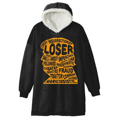 Trump Outline Loser Corrupt Idiot Liar Felonies Fraud Hooded Wearable Blanket