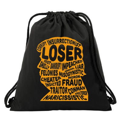 Trump Outline Loser Corrupt Idiot Liar Felonies Fraud Drawstring Bag