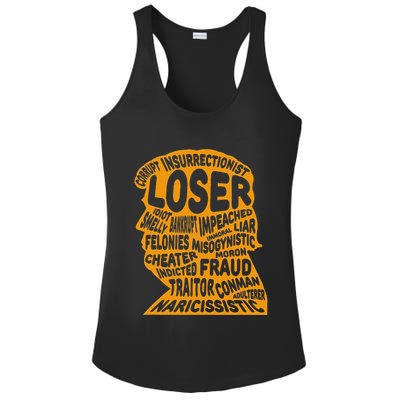 Trump Outline Loser Corrupt Idiot Liar Felonies Fraud Ladies PosiCharge Competitor Racerback Tank