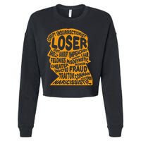 Trump Outline Loser Corrupt Idiot Liar Felonies Fraud Cropped Pullover Crew