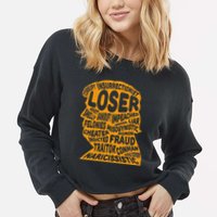 Trump Outline Loser Corrupt Idiot Liar Felonies Fraud Cropped Pullover Crew