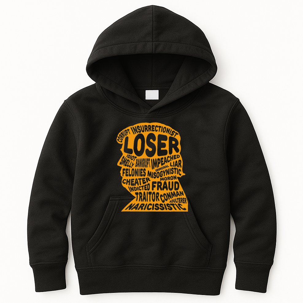 Trump Outline Loser Corrupt Idiot Liar Felonies Fraud Kids Hoodie