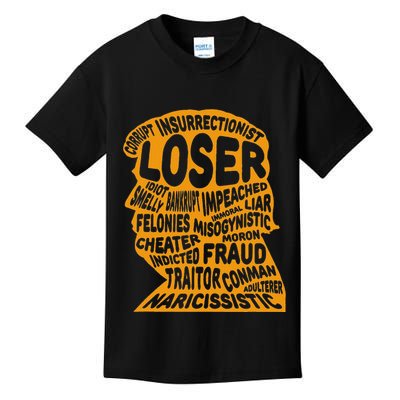 Trump Outline Loser Corrupt Idiot Liar Felonies Fraud Kids T-Shirt
