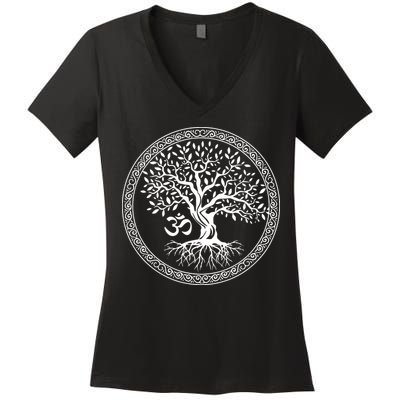 Tree Of Life With Om Symbol Yoga Zen Meditation Spiritual Women's V-Neck T-Shirt