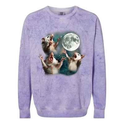 Three Opposum Moon 3 Possum Dead Moon Weird Cursed Meme Colorblast Crewneck Sweatshirt