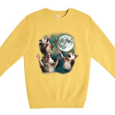 Three Opposum Moon 3 Possum Dead Moon Weird Cursed Meme Premium Crewneck Sweatshirt