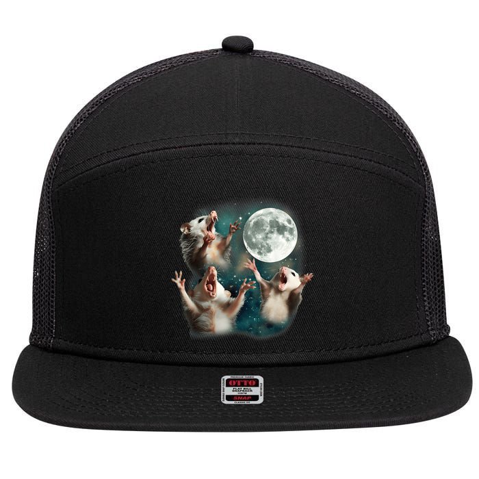Three Opposum Moon 3 Possum Dead Moon Weird Cursed Meme 7 Panel Mesh Trucker Snapback Hat