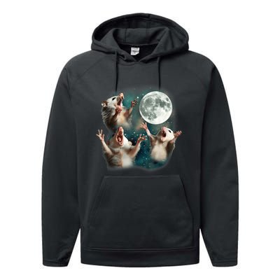 Three Opposum Moon 3 Possum Dead Moon Weird Cursed Meme Performance Fleece Hoodie