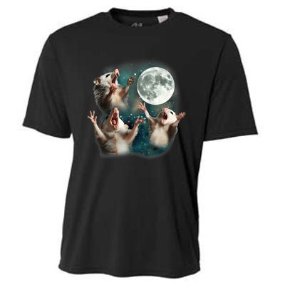 Three Opposum Moon 3 Possum Dead Moon Weird Cursed Meme Cooling Performance Crew T-Shirt