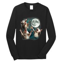 Three Opposum Moon 3 Possum Dead Moon Weird Cursed Meme Long Sleeve Shirt